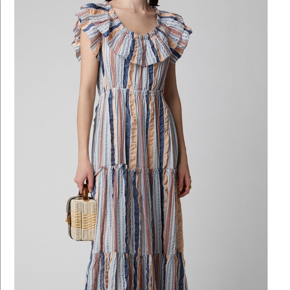 Ulla Johnson Seersucker Ruffle Maxi Dress - Picture 2 of 7